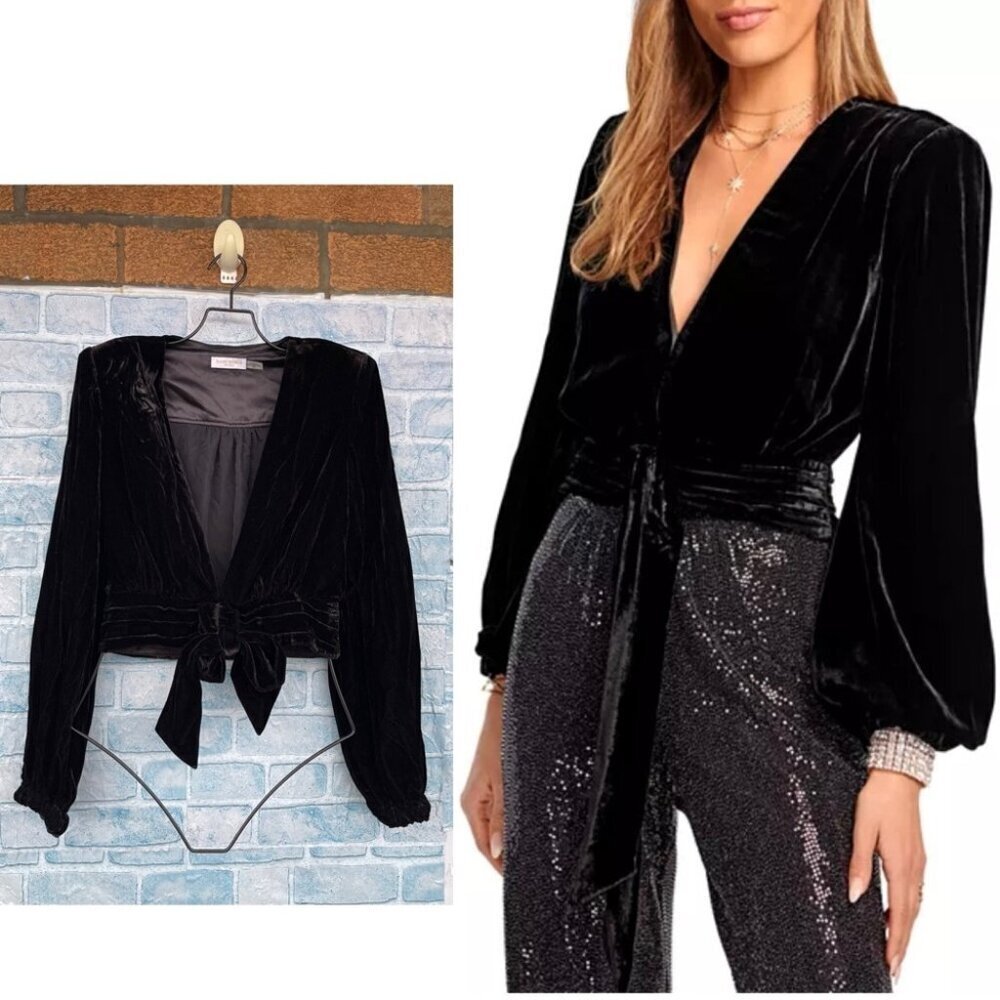 Ramy Brook Womens Jaxon Velvet Long Sleeves Cropped Blazer Top Size Medium
